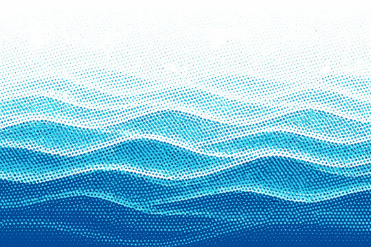 Abstract Blue Halftone Texture of Sea or Ocean Waves with Fading Dot Effect, Vector Background Featuring Nautical Patterns, Pop Art Style, and Gradient Blue Tones for Creative Graphic Design