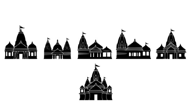 Hindu temple silhouette icon set minimal spiritual architecture vector collection