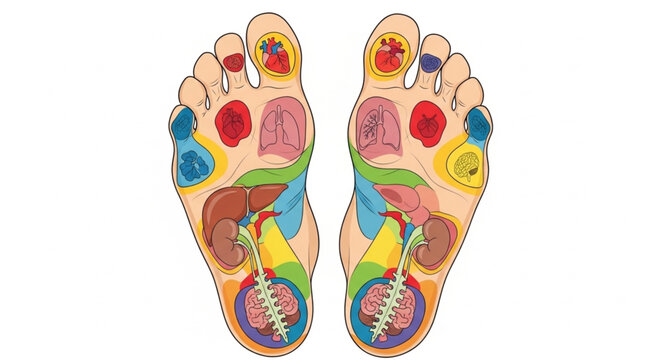 Foot Reflexology Chart Showing Acupressure Points for Health.