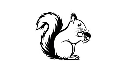 Cute squirrel holding an acorn in its paws illustration. © Ayung