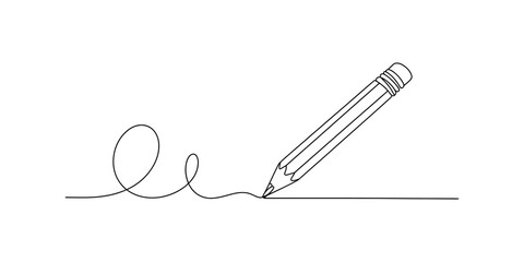 A single continuous line drawing of a wooden pencil creating a creative loop and a straight line Vector, illustration © Badhon_Designer