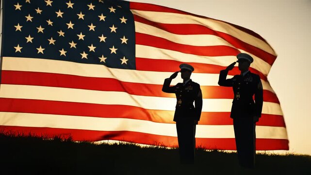 Soldiers saluting flag silhouette for commercial advertising, marketing campaigns, and creative projects