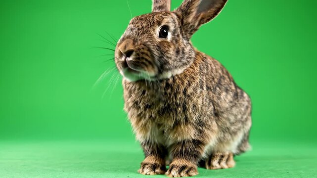 Brown rabbit on green background for commercial backgrounds, digital design, and advertising