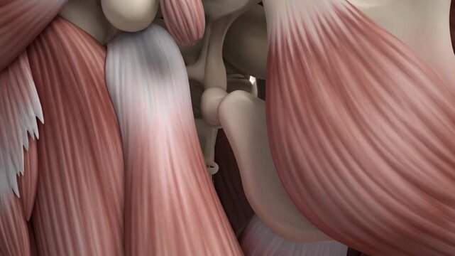 Human Head and Neck Muscular Anatomy 3D Model Zooming into TMJ