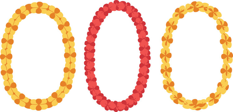 Tropical floral necklace illustrations featuring vibrant lei designs for celebration themes
