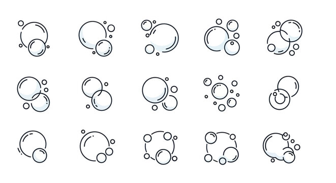 Set of soap bubble icons in a minimalist line art style.