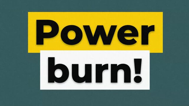 Power burn typographic graphic with a bold color block reveal ideal for a gym workout and fitness lifestyle. Gym motivation quote