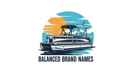 Vector illustration of a luxury pontoon boat on a lake at sunset © Naswi