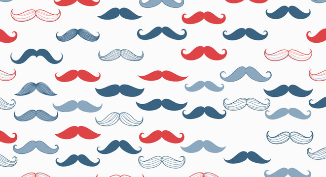 Seamless mustache pattern in retro blue and red style for Movember.