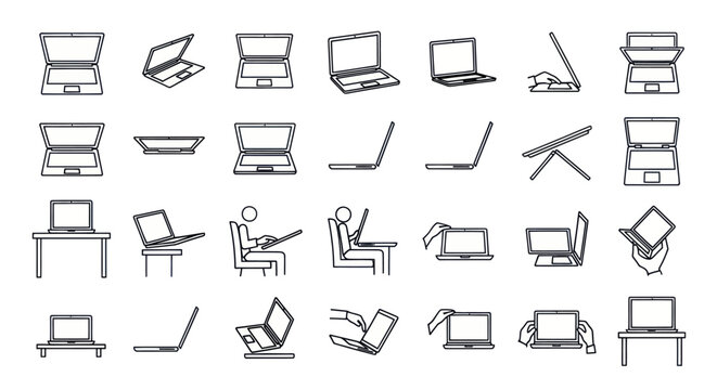 Collection of laptop computer icons and illustrations