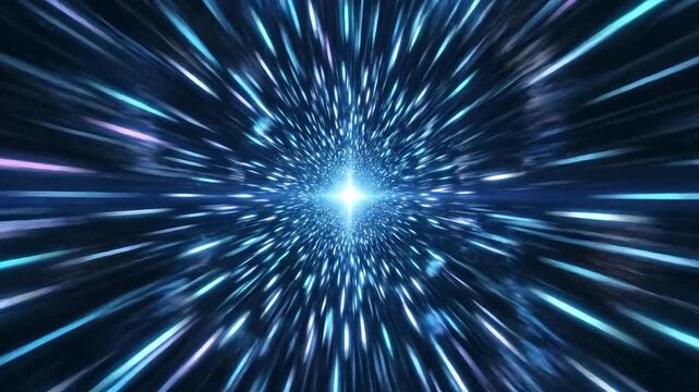 Abstract Light Speed Tunnel Zooming Through Cosmic Nebula With Glowing Trails