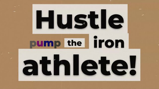 Motivational quote Hustle pump the iron athlete for gym workout and fitness with a retro stopmotion animation style. Fitness motivation words