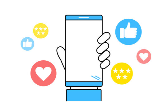 スマホのSNSや投稿に対して高評価を得ている人物のイメージイラスト