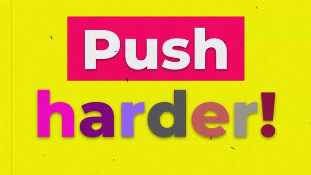 Dynamic Push harder typographic animation on yellow background for gym workout and fitness motivation. Gym motivation words