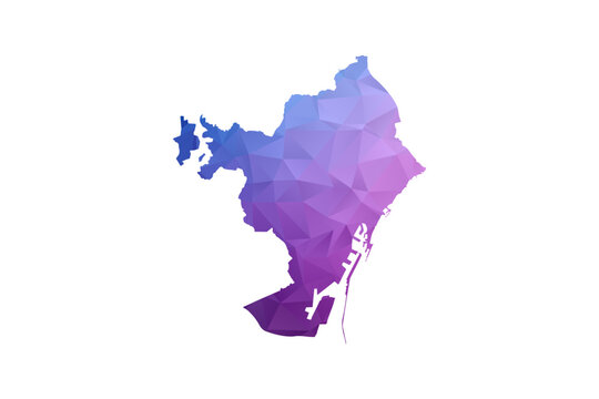 Barcelona Map - Polygon Style Vector Illustration in Blue and Purple Gradient, Low Poly Geometric Design, Isolated on White Background, Ideal for Infographics and Learning Materials.