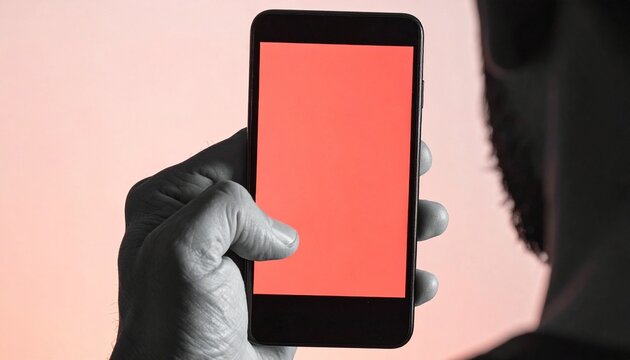 赤い画面のスマートフォンを持つ手 異常や警告を示すデジタルイメージ generative ai