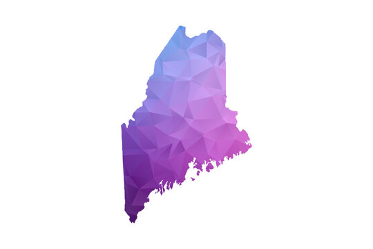Maine Map - Polygon Style Vector Illustration in Blue and Purple Gradient, Low Poly Geometric Design, Isolated on White Background, Ideal for Infographics and Learning Materials.