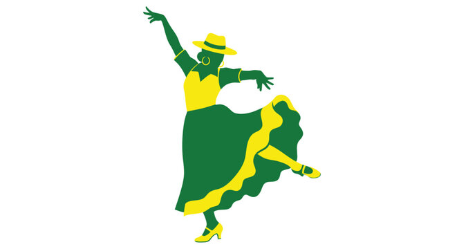 Silhouette of a woman dancing flamenco in a traditional dress and hat