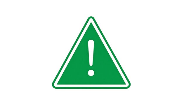 A green equilateral triangle with a white border. Inside is a green filled triangle with a white exclamation point. White background