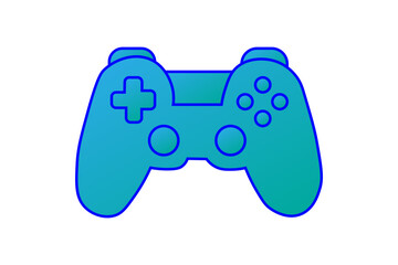 The image depicts a gamepad icon rendered in a vibrant teal and blue gradient. It is outlined with a bold, dark blue stroke that gives it a clear, cartoonish, or "vector art" aesthetic. © Zaqiyul