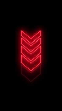 Neon Chevron Down Arrow Animation, Glowing Direction Indicator on Dark Background