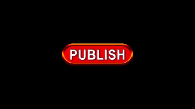 Publish text  with Computer hand click icon animation. Publish button click mouse motion graphics. red Online button mouse cursor clicking on digital software 4k video footage. 