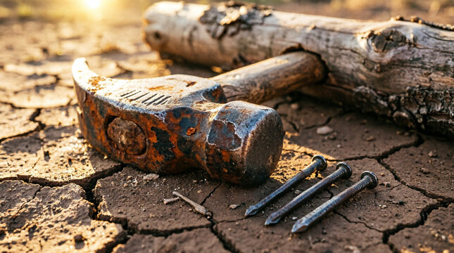 Rusty hammer and nails symbolize Christ&rsquo;s Passion and sacrifice during Holy Week.