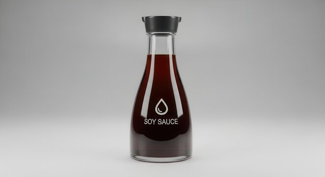 Elegant glass bottle of rich umami soy sauce for culinary creations studio isolated background