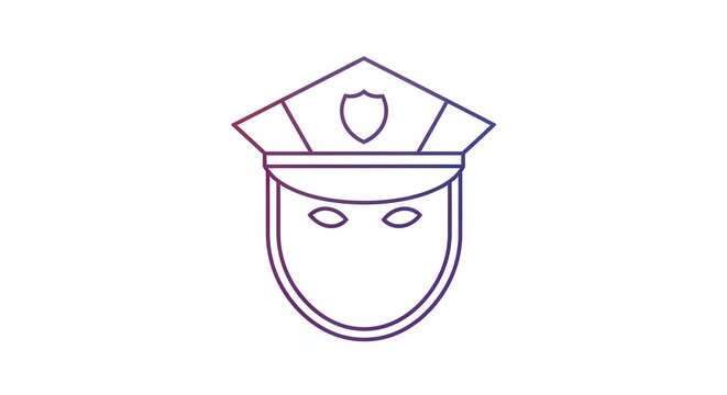 Abstract gradient line art depiction of a police officer's head with official cap and shield emblem