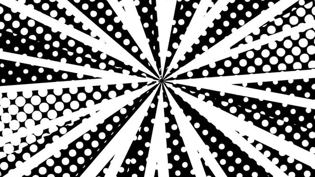 Retro Halftone Radial Burst Animation in Black and White