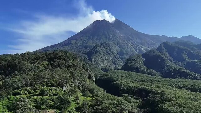 Majestic Mount Merapi Volcano with Smoke in Indonesia