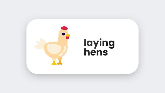 A cute white cartoon chicken hen icon with a small red comb and friendly face on a clean white rounded rectangle app badge