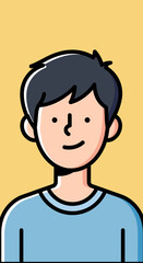 Obraz premium A simple, stylized illustration of a young man with dark hair and a light blue shirt against a plain yellow background.