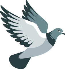 Naklejka premium A gray pigeon in flight with wings spread wide against a white background vector illustration