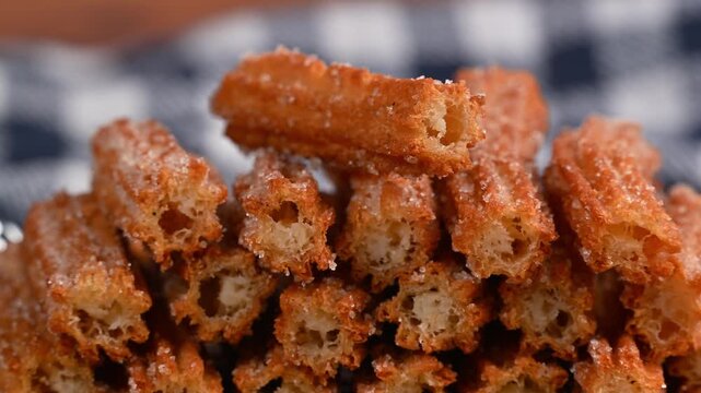 Macro view of a mountain of traditional churro, Traditional Mexican dessert