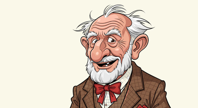 Cartoon illustration of a friendly old man with a white beard, winking and smiling cheerfully.