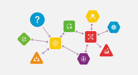 Naklejka premium Colorful networked icons illustrating data flow and relationships