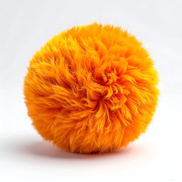 Adorable high quality 3D rendering of a soft fluffy bright orange furry pompom ball isolated perfectly on a clean white background.