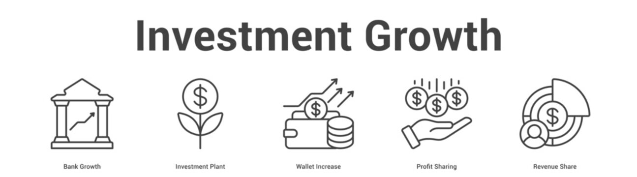 Investment Growth web banner icon set vector illustration concept for business with icon of Bank Growth, Investment Plant, Wallet Increase, Profit Shari.