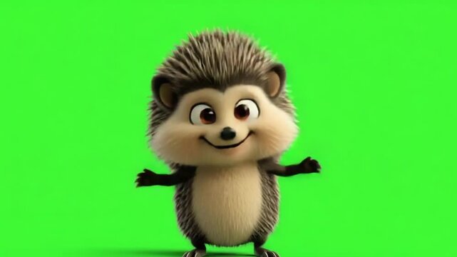 3D Cute Hedgehog Character Waving Green Screen Animation