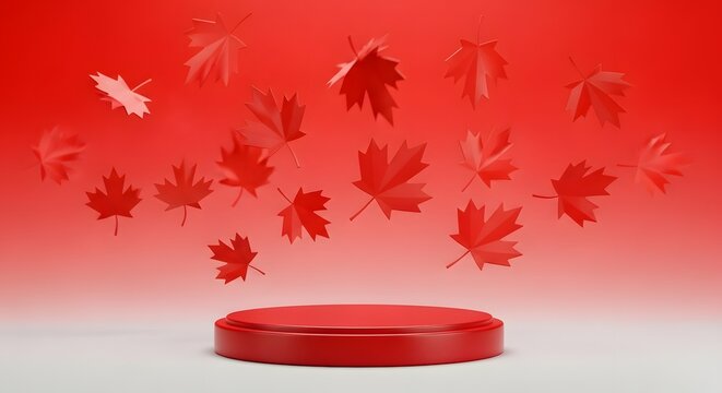 Happy canada day festive red maple leaves falling canada day celebration