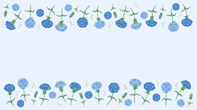Father&rsquo;s Day blue carnation floral top and bottom border background illustration vector