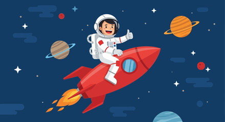 Naklejka premium Astronaut in space riding rocket with thumbs up against starry background