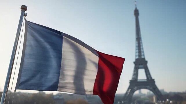 French Flag with Eiffel Tower Celebrating Freedom and Independence