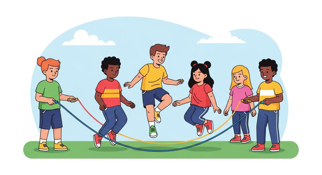 Children Playing Double Dutch Jump Rope