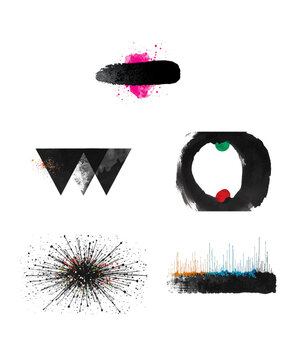 Pack of 5 evocative composition of abstract ink shapes, showcasing a spectrum of styles, colors, and textures, capturing artistic creativity and expression.