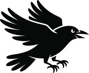 Fototapeta premium Black Crow in Flight with Open Beak Vector Illustration