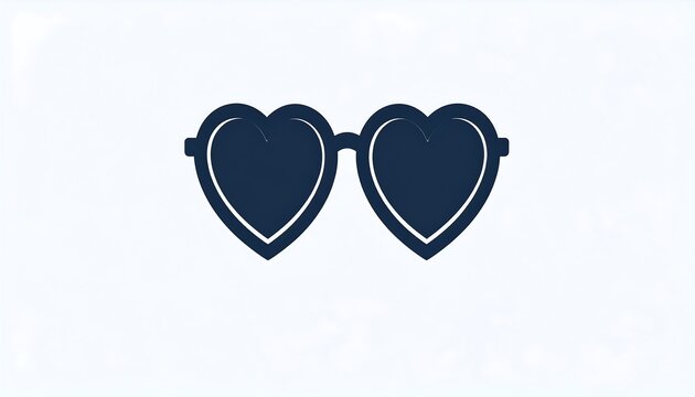 Graphic with dark blue heart-shaped sunglasses, white inner outlines, against a light blue, almost white, background