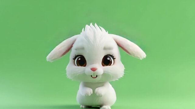 3D Cute White Bunny Rabbit Green Screen Animation