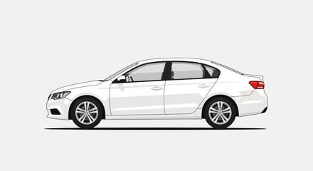 Fototapeta premium Modern white sedan car illustration side view isolated on white background